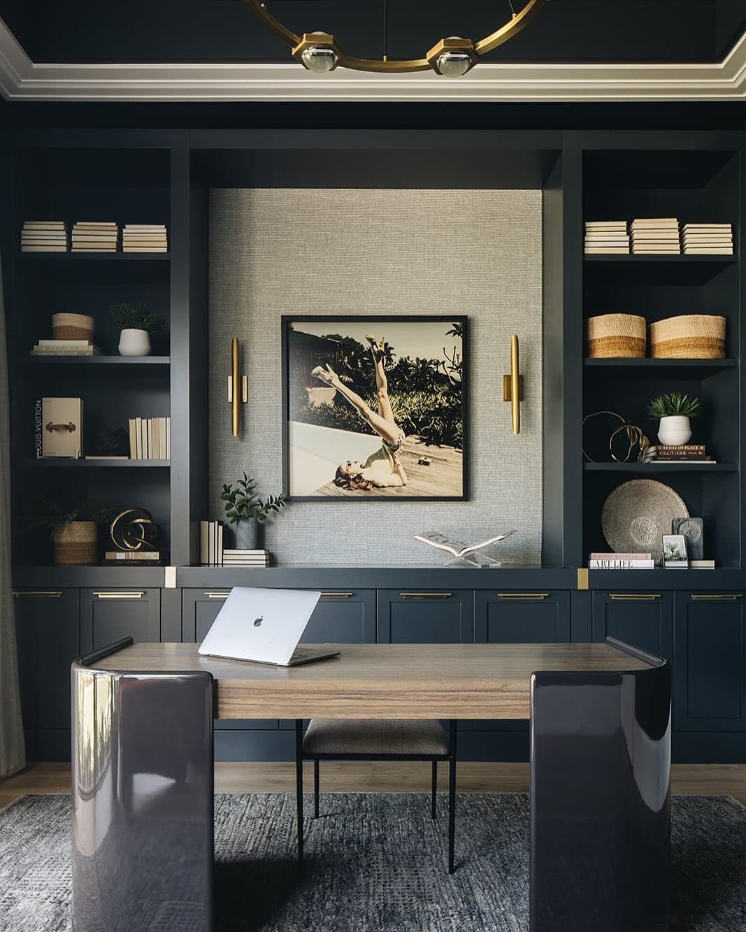 15. Charcoal Cabinetry with Polished Details - office design ideas