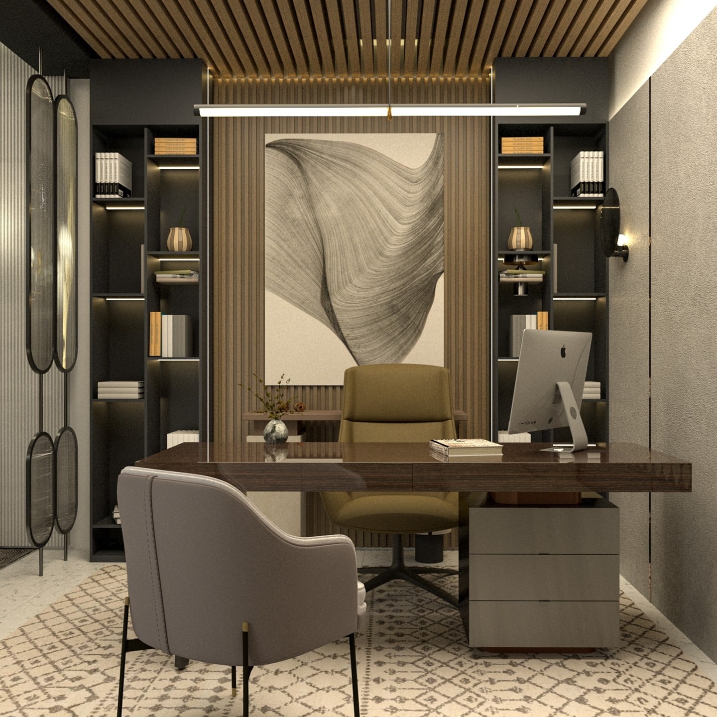 19. Vertical Lines with Textural Warmth - office design ideas