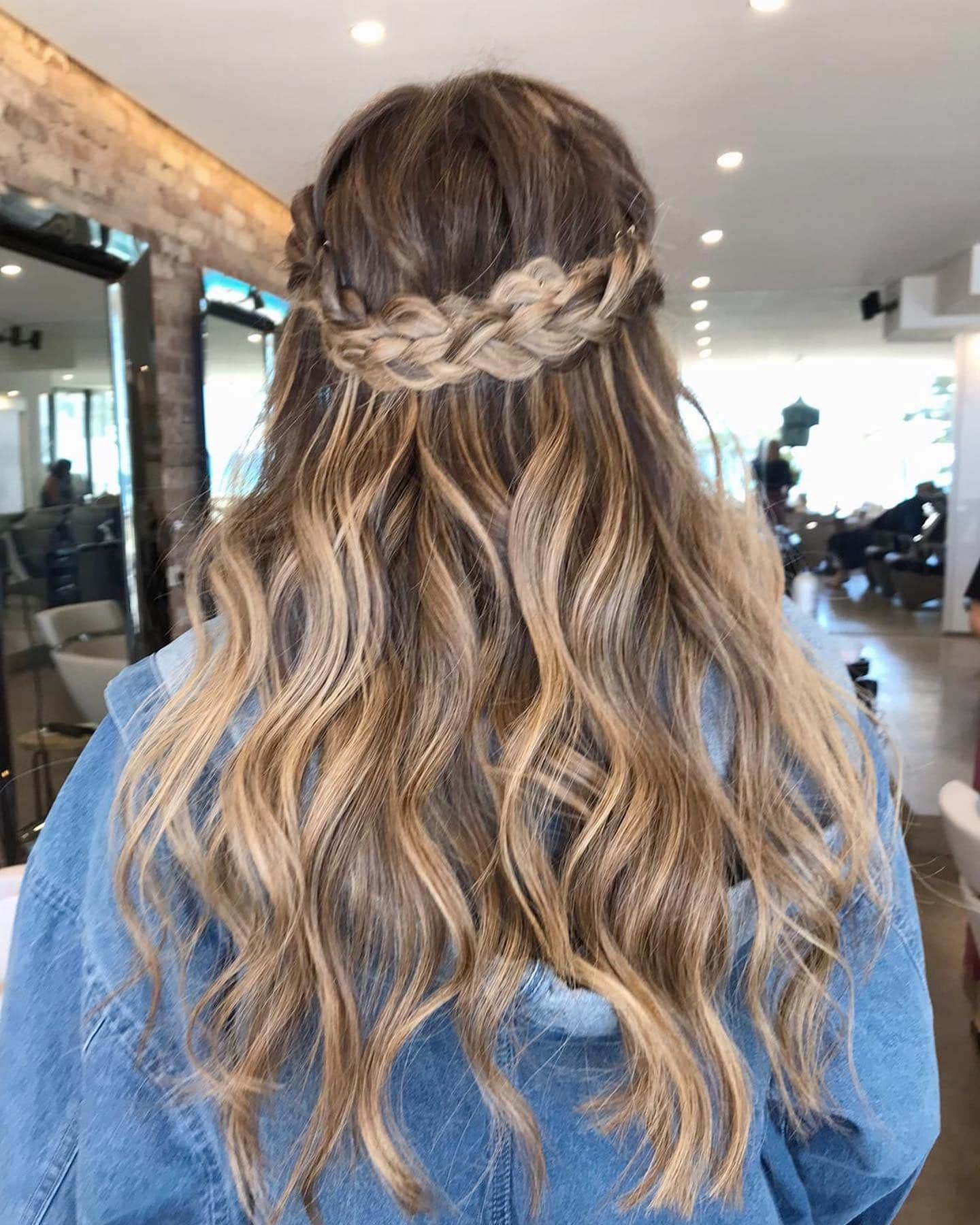 3. Double Braided Halo on Honey Blonde Waves - Formal Hairstyles