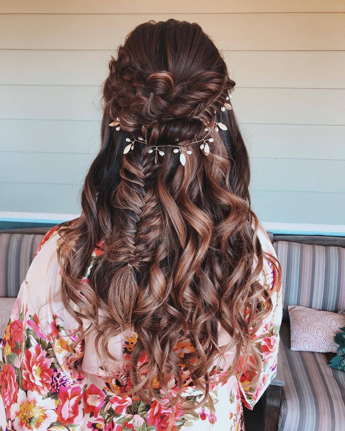 6. Braided and Accessorized Fishtail on Chestnut Waves - Formal Hairstyles