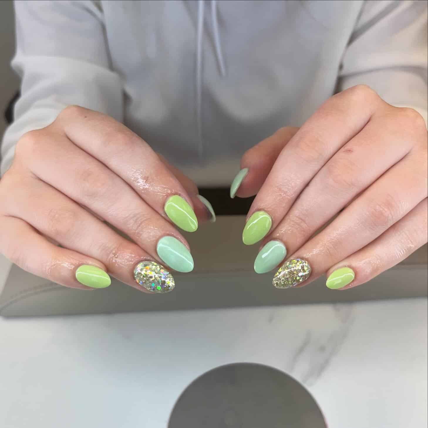 4. Fresh Mint Sparkle - accent nail ideas