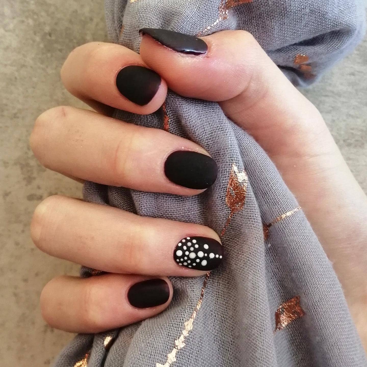 18. Matte Noir with Polka Accent - accent nail ideas