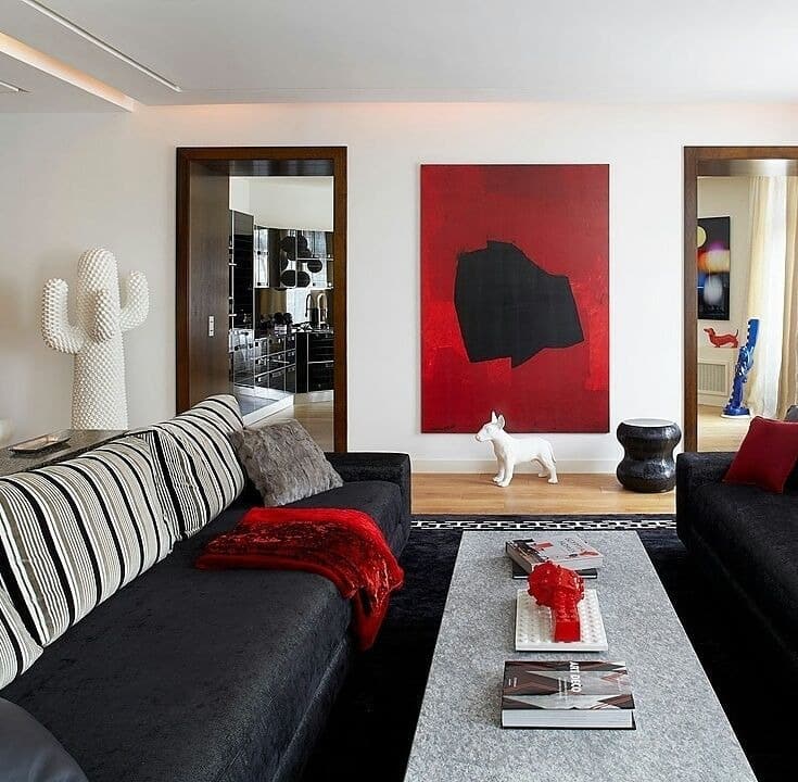 13. Graphic Drama - red and black living room ideas