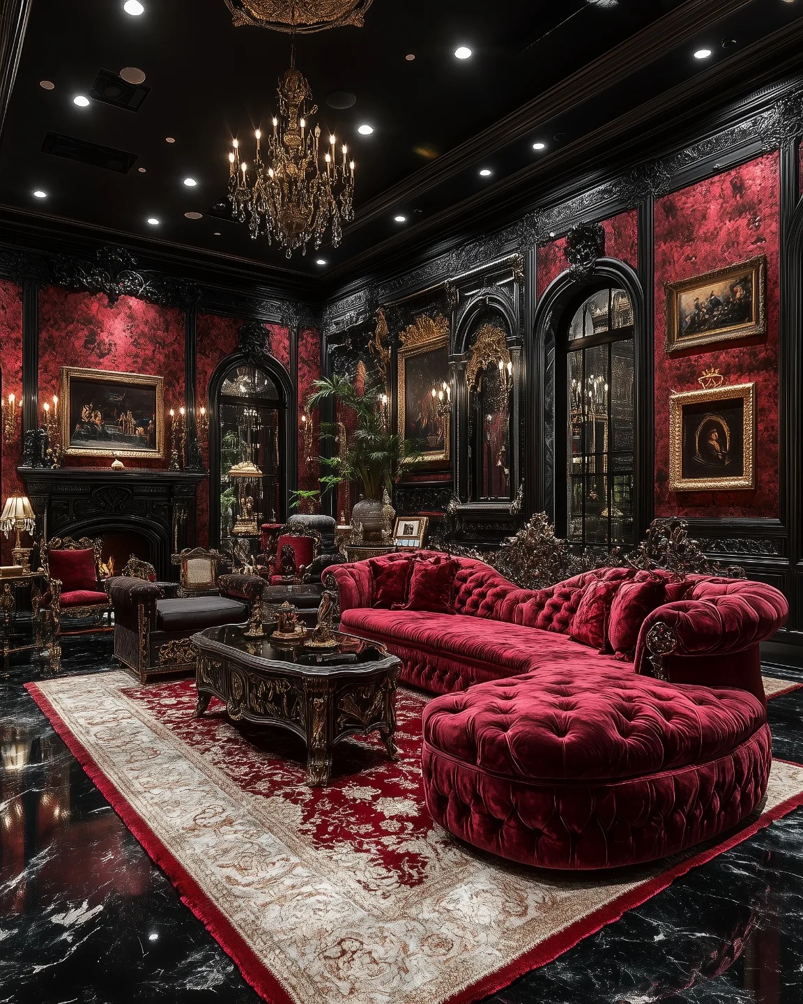 21. Baroque Grandeur - red and black living room ideas