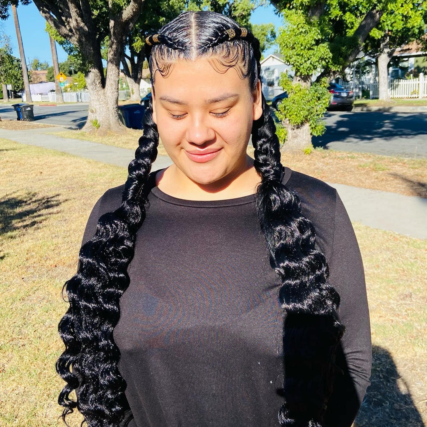 4. Double Wave Braids with Sleek Finish – Jet Black - Baddie Hairstyles