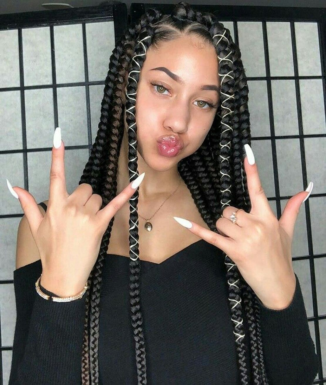 7. Long Box Braids with String Wrap – Black and Brown Blend - Baddie Hairstyles