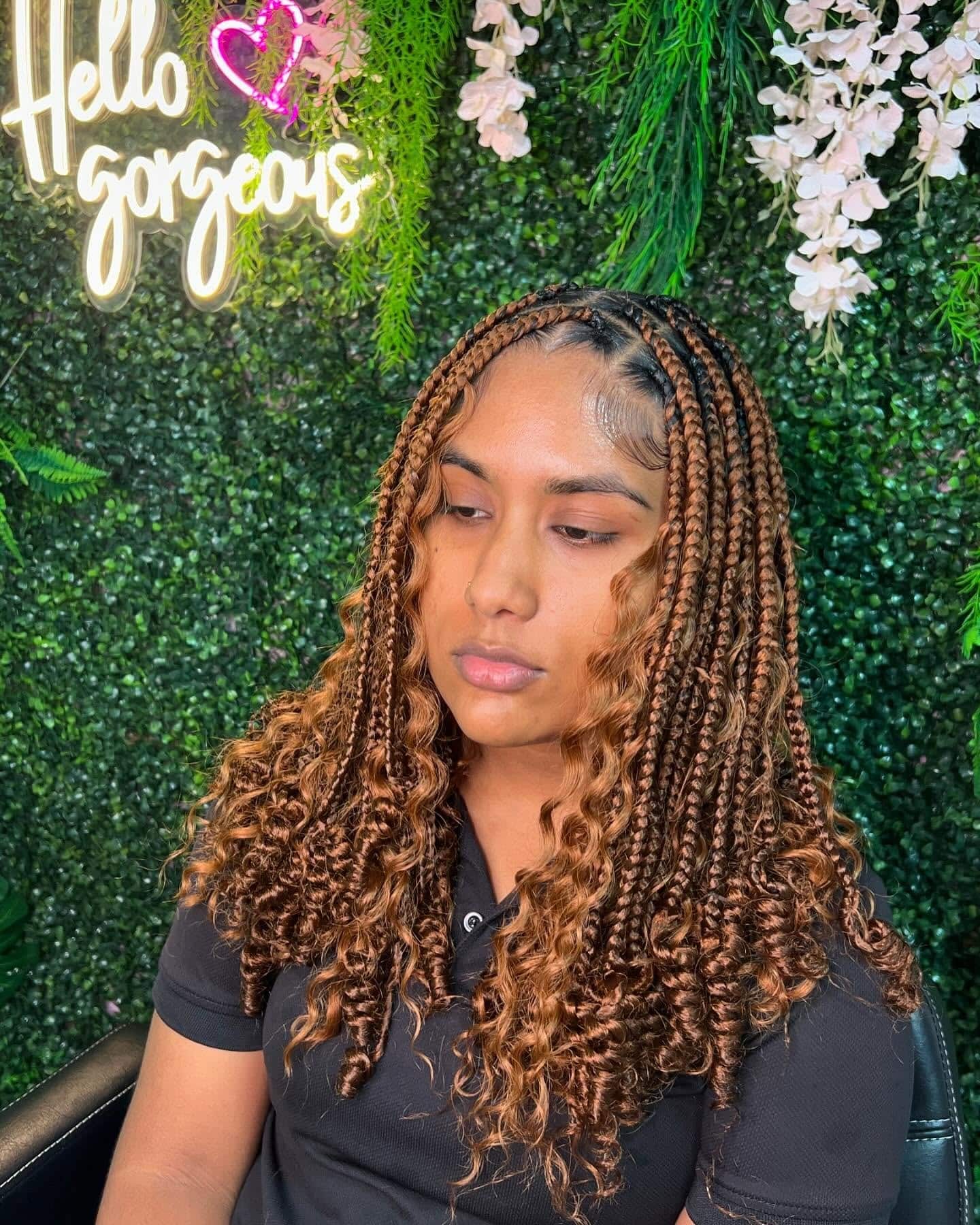 17. Curly Ends Box Braids – Copper Brown - Baddie Hairstyles