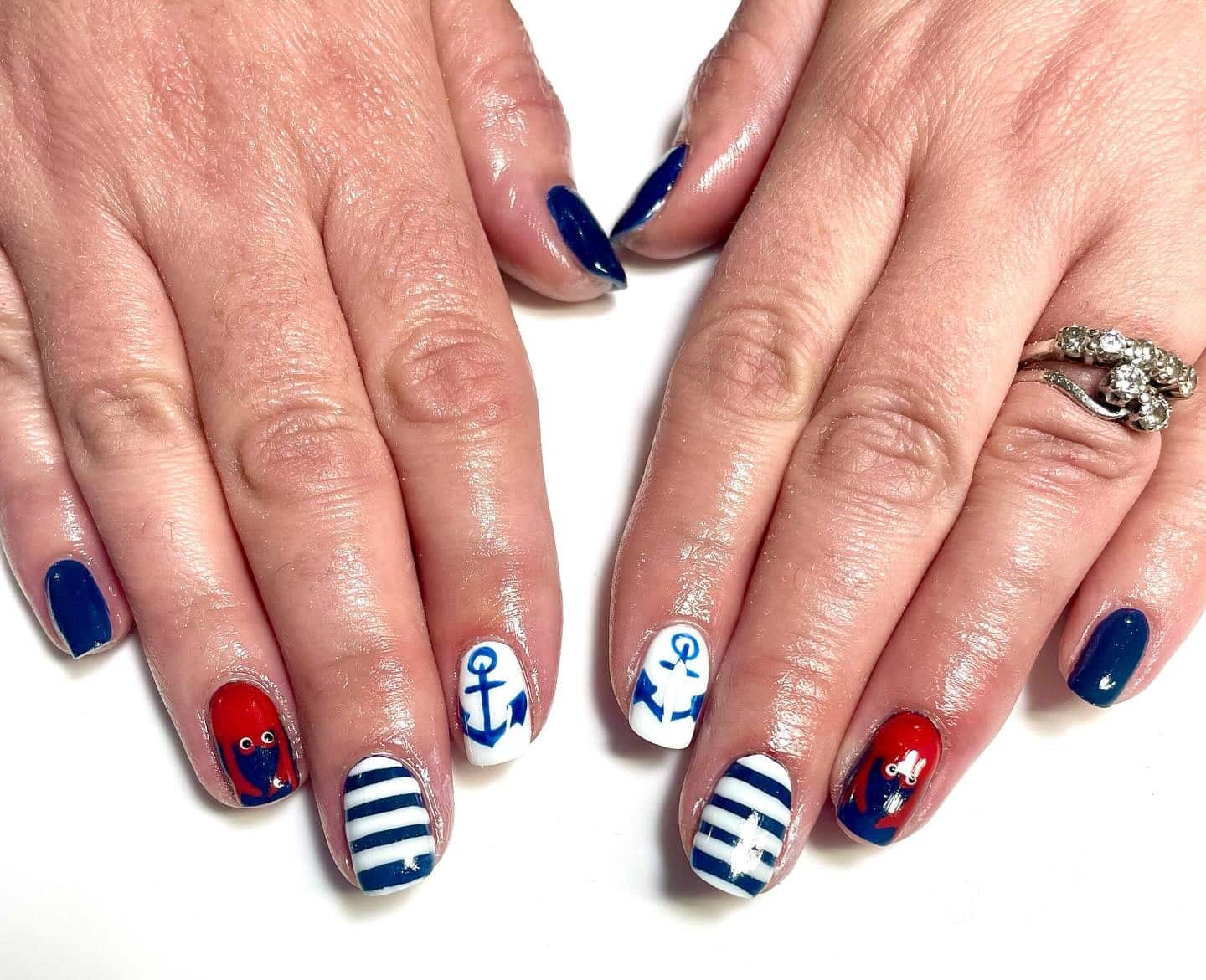 6. Navy and Red Nautical Story - anchor nail ideas