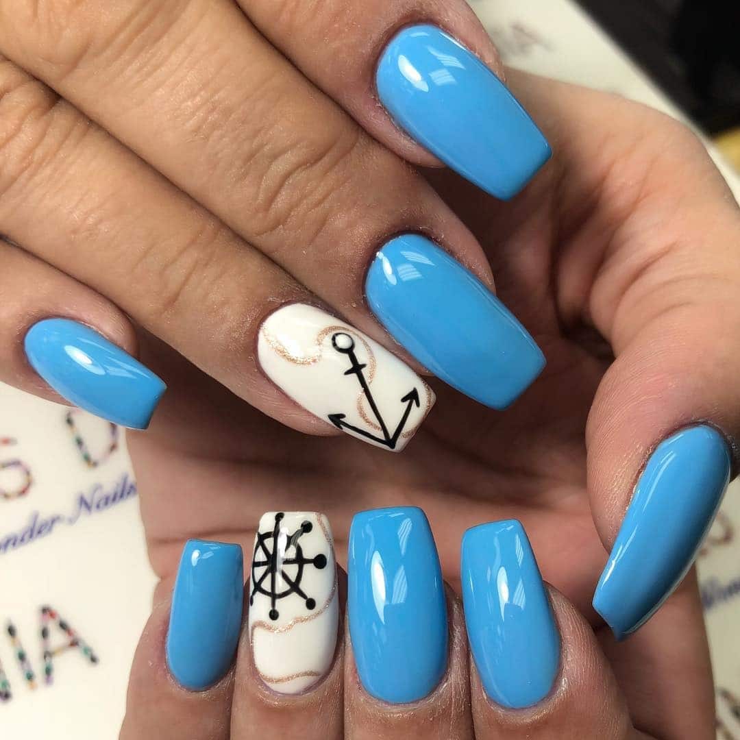8. Sky Blue and Anchor Duo - anchor nail ideas