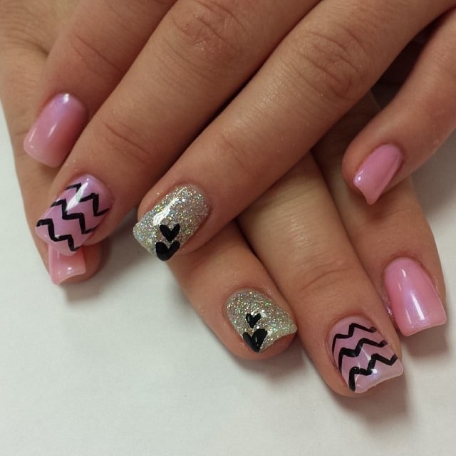 10. Pink Waves with Glitter Accents - anchor nail ideas
