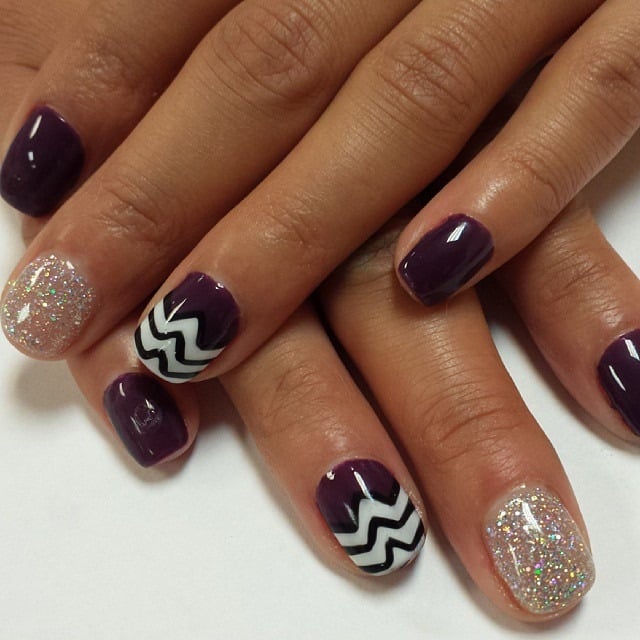 12. Plum and Glitter Chevron Mix - anchor nail ideas