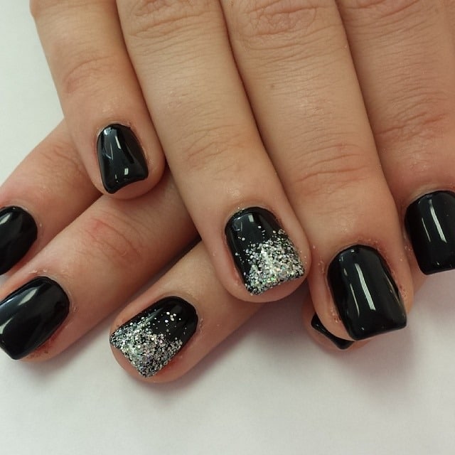 13. Black with Silver Glitter Fade - anchor nail ideas