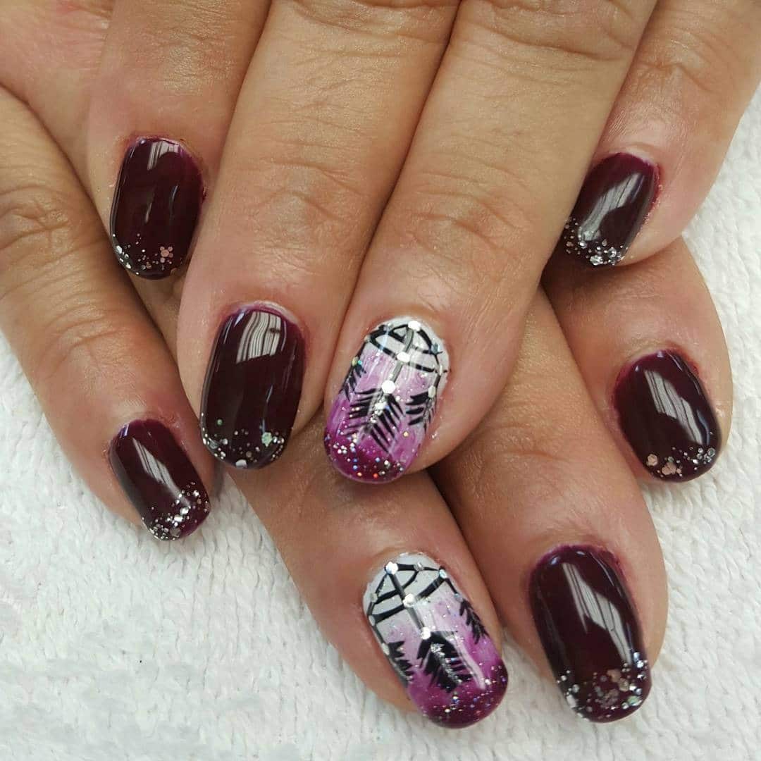 15. Burgundy Sunset with Palm Silhouette - anchor nail ideas