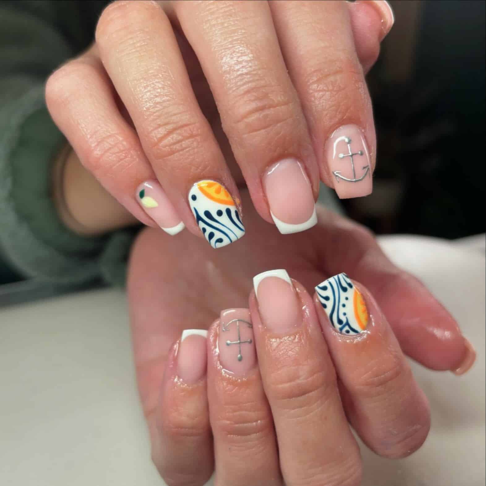19. French Tips with Sun and Anchor Detail - anchor nail ideas