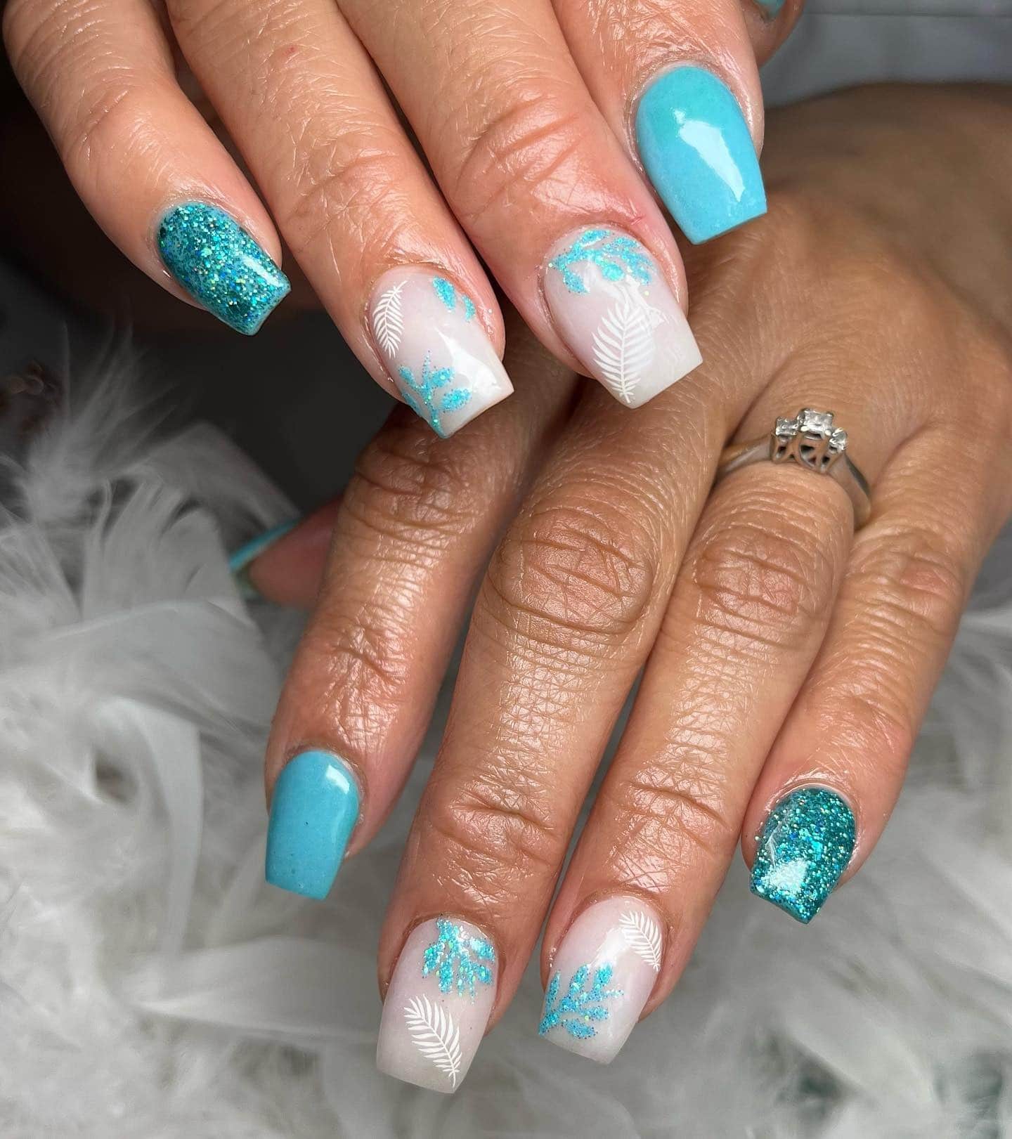 3. Aqua Spark & Tropical Accents - aqua color nail ideas