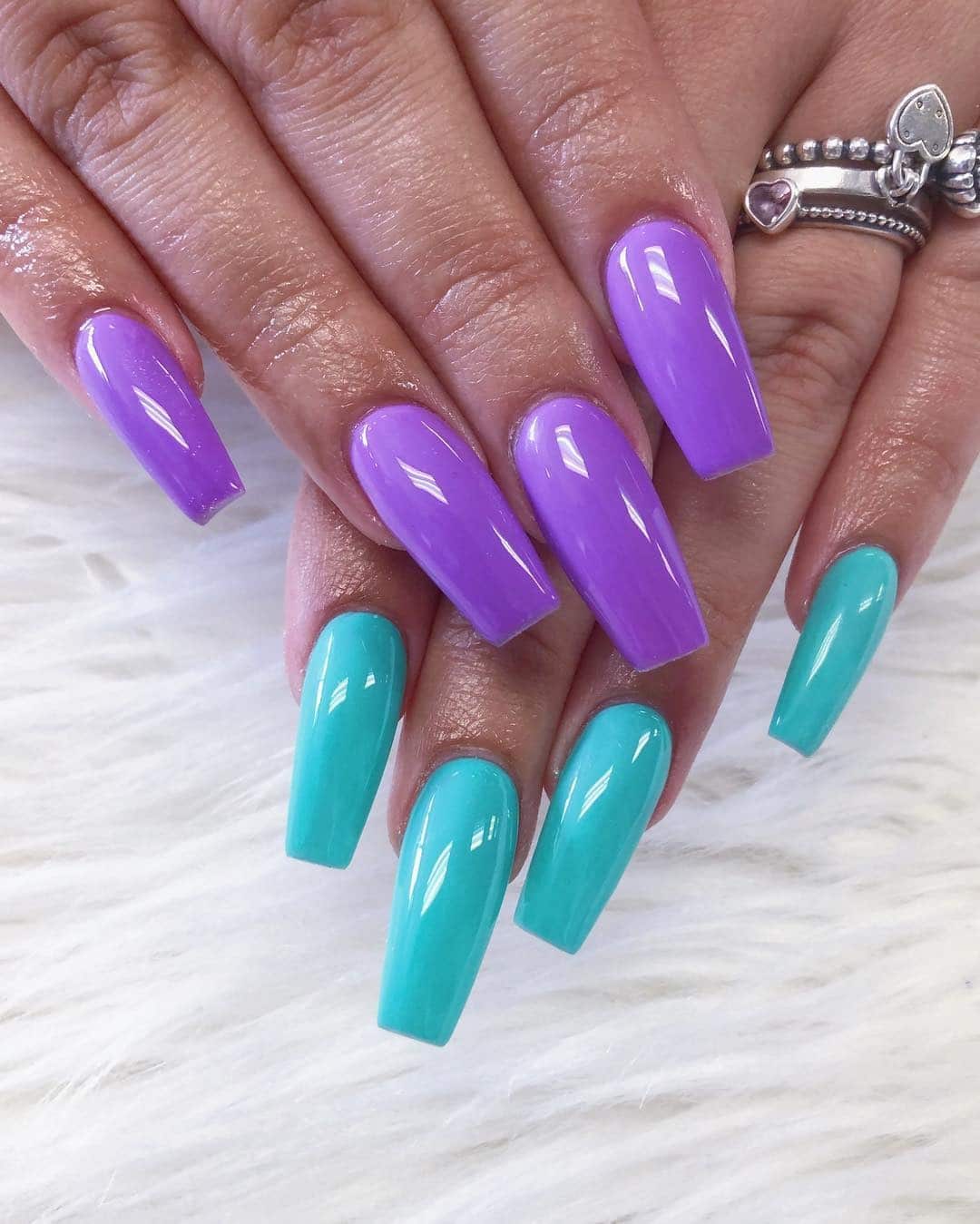 5. Aqua & Purple Duo - aqua color nail ideas