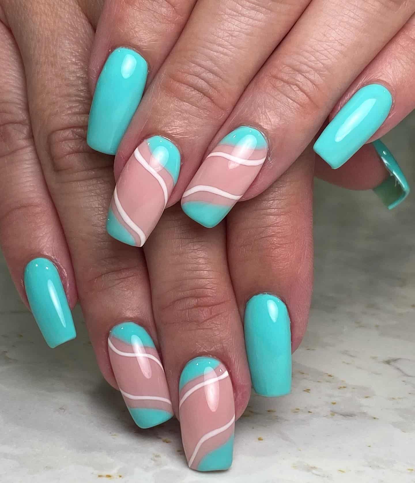 6. Aqua Waves - aqua color nail ideas