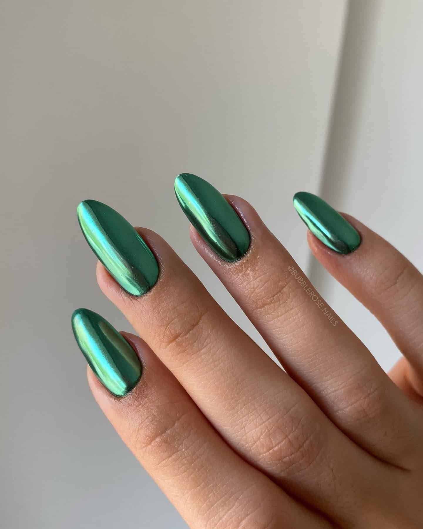 9. Metallic Green Aqua Shift - aqua color nail ideas