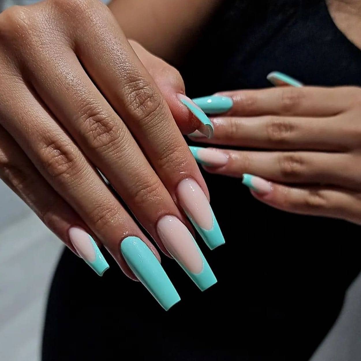 22. Aqua Edge French - aqua color nail ideas