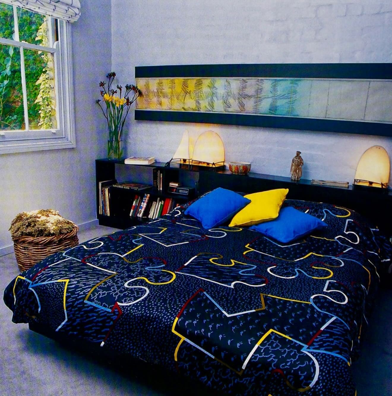 1. Playful Puzzle Statement - blue and gray bedroom ideas