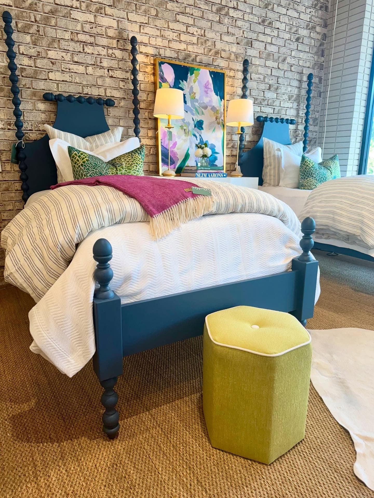 6. Bold Brick Accent - blue and gray bedroom ideas