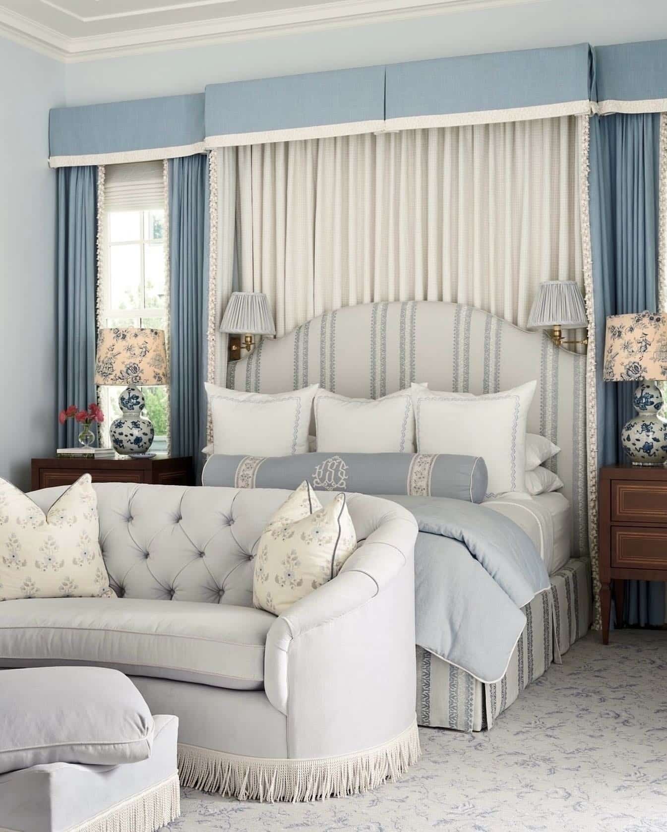 10. Refined Traditional Elegance - blue and gray bedroom ideas