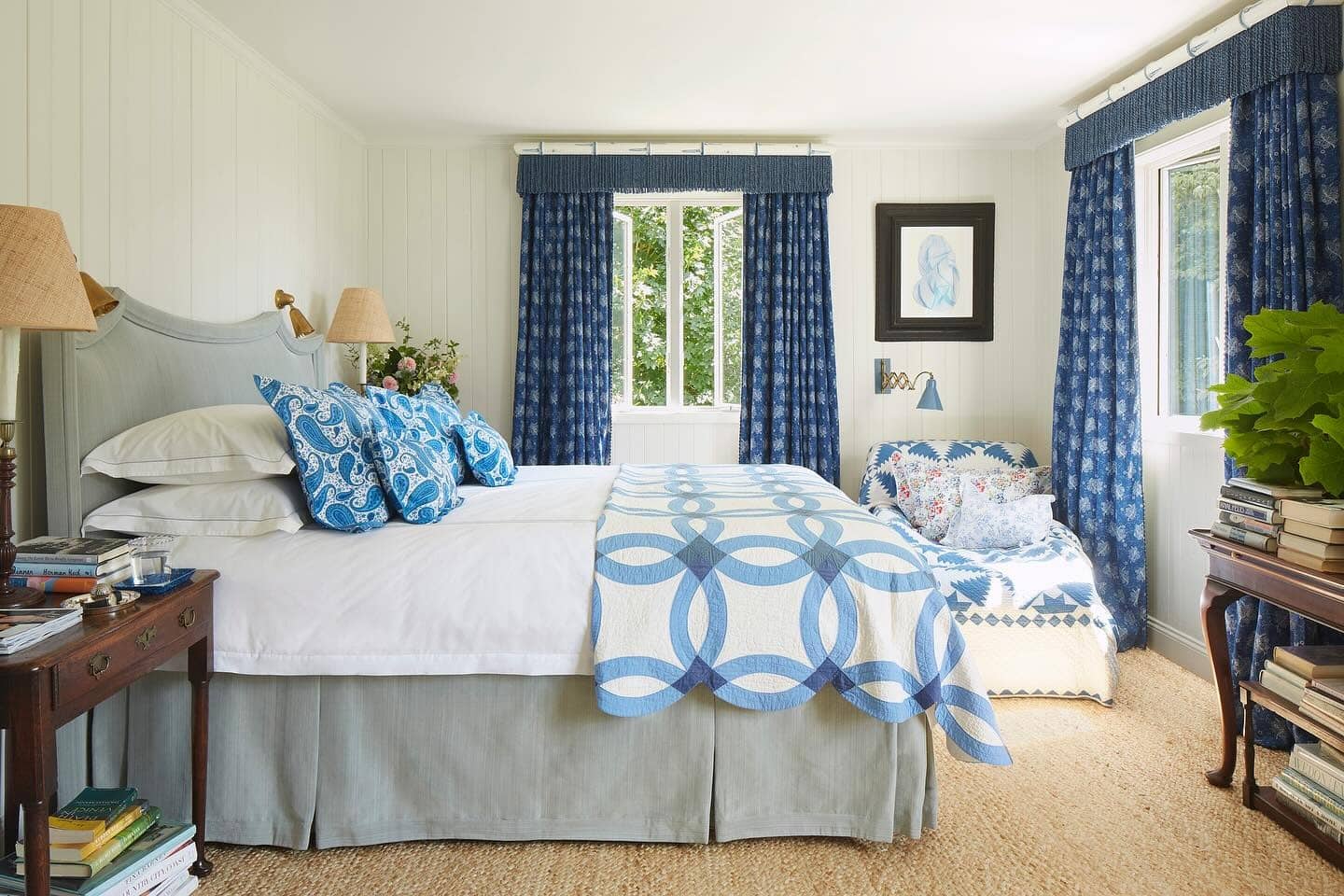 14. Patterned Cottage Freshness - blue and gray bedroom ideas