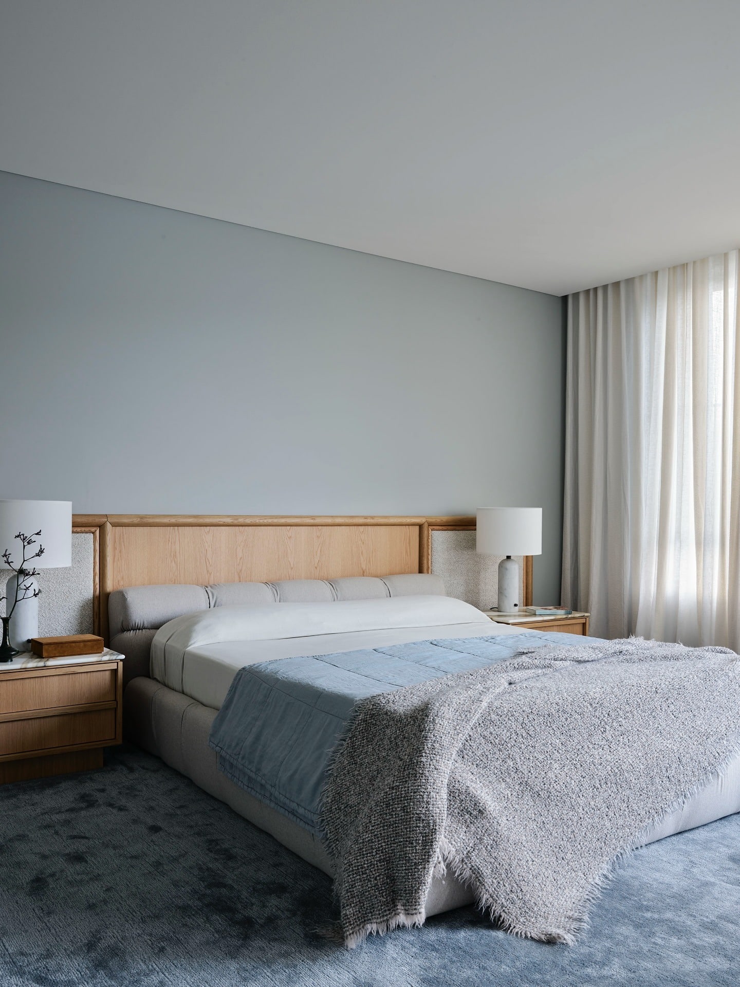 15. Contemporary Soft Minimalism - blue and gray bedroom ideas