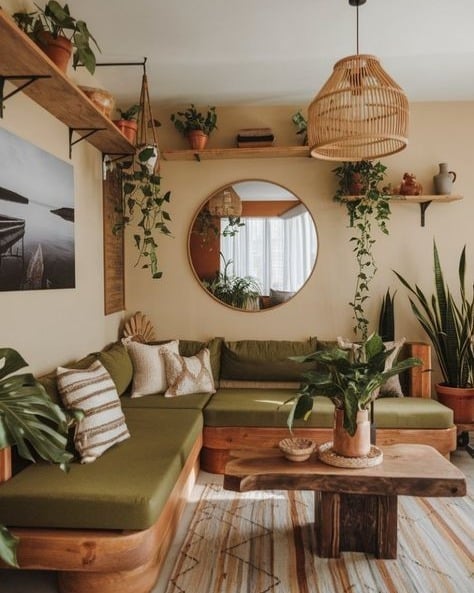 19. Warm Natural Living with Earth Tones - tiny house living room ideas