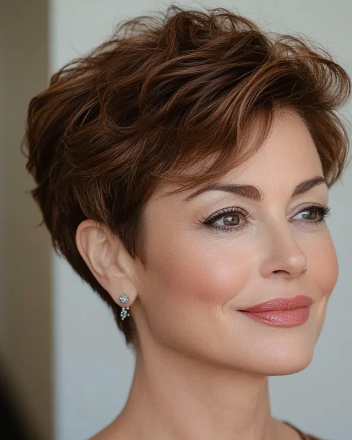 9. Chestnut Brown Layered Pixie - Pixie Haircuts With Bangs