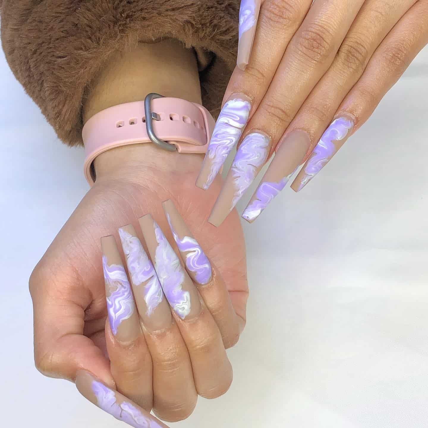 4. Lavender Marble Coffin Nails - beautiful coffin nail ideas