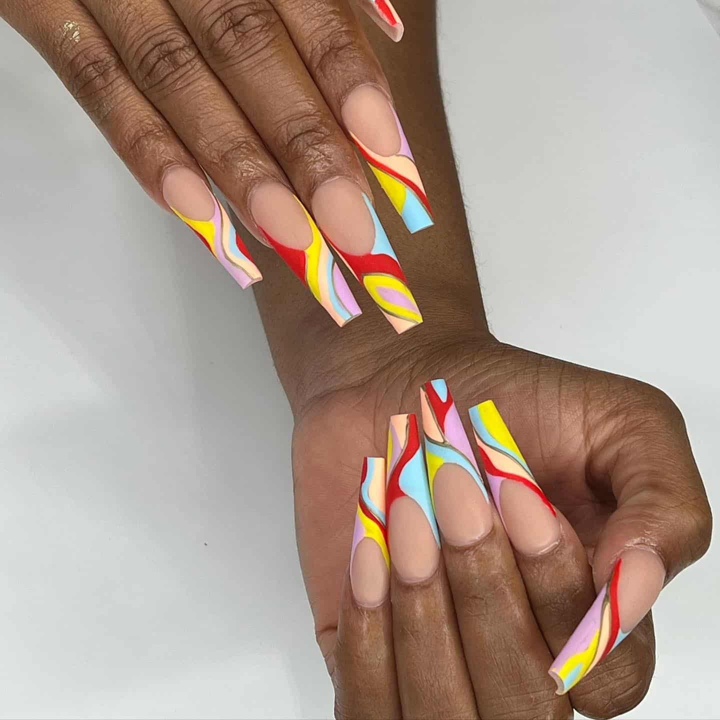 7. Color Pop Abstract Coffin Nails - beautiful coffin nail ideas
