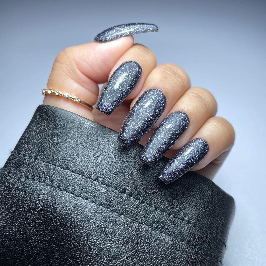 8. Midnight Sparkle Coffin Nails - beautiful coffin nail ideas