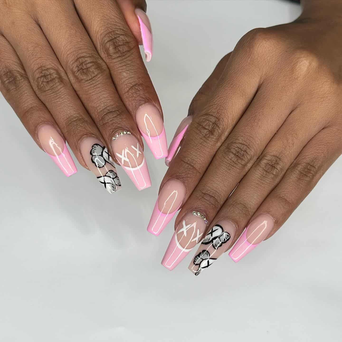 12. Pink Outline Coffin Nails with Butterfly Art - beautiful coffin nail ideas