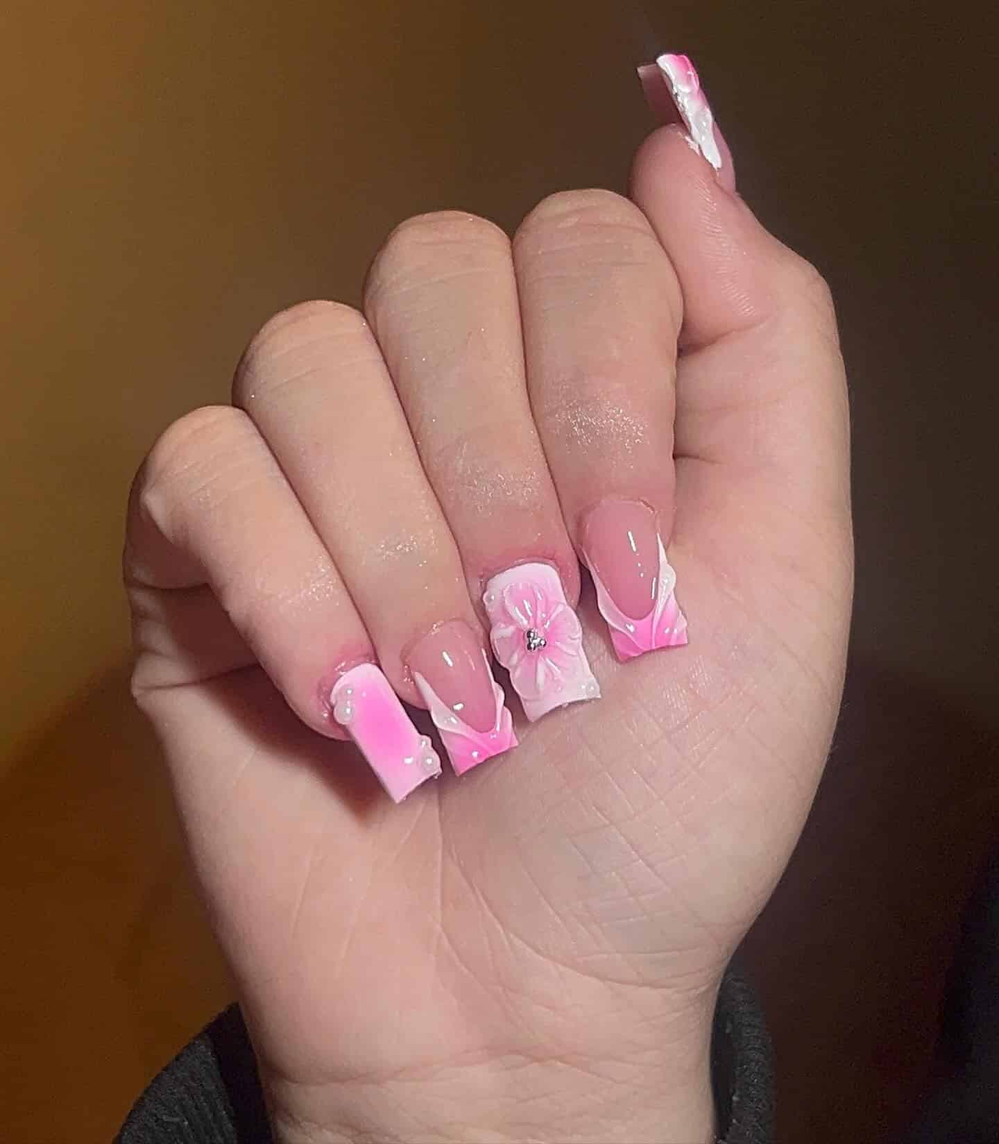 16. Pink Blossom Coffin Nails - beautiful coffin nail ideas