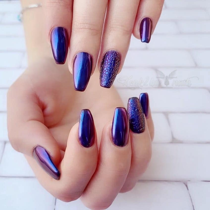 19. Chrome Purple Coffin Nails - beautiful coffin nail ideas