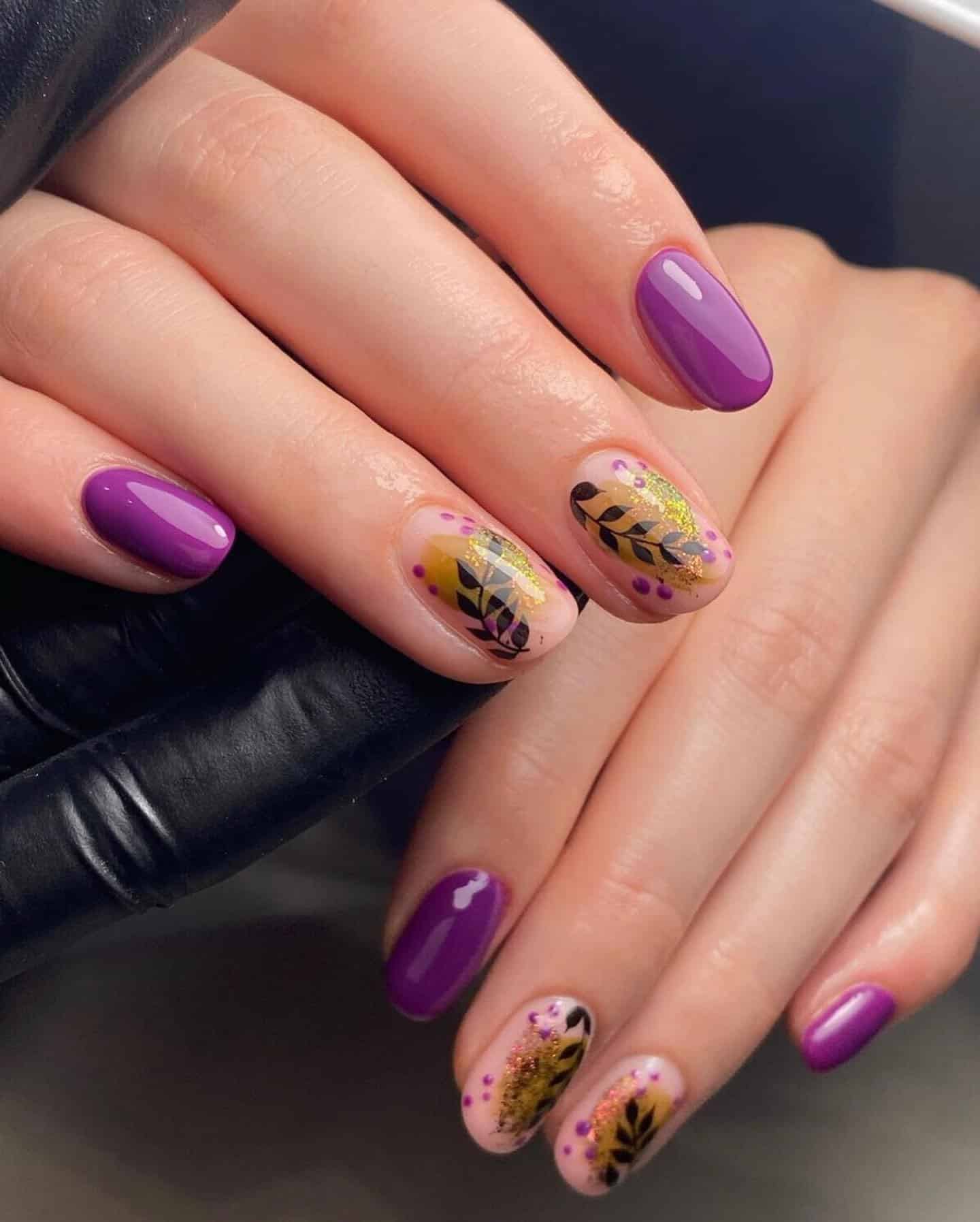 20. Purple Leaf Coffin Nails - beautiful coffin nail ideas