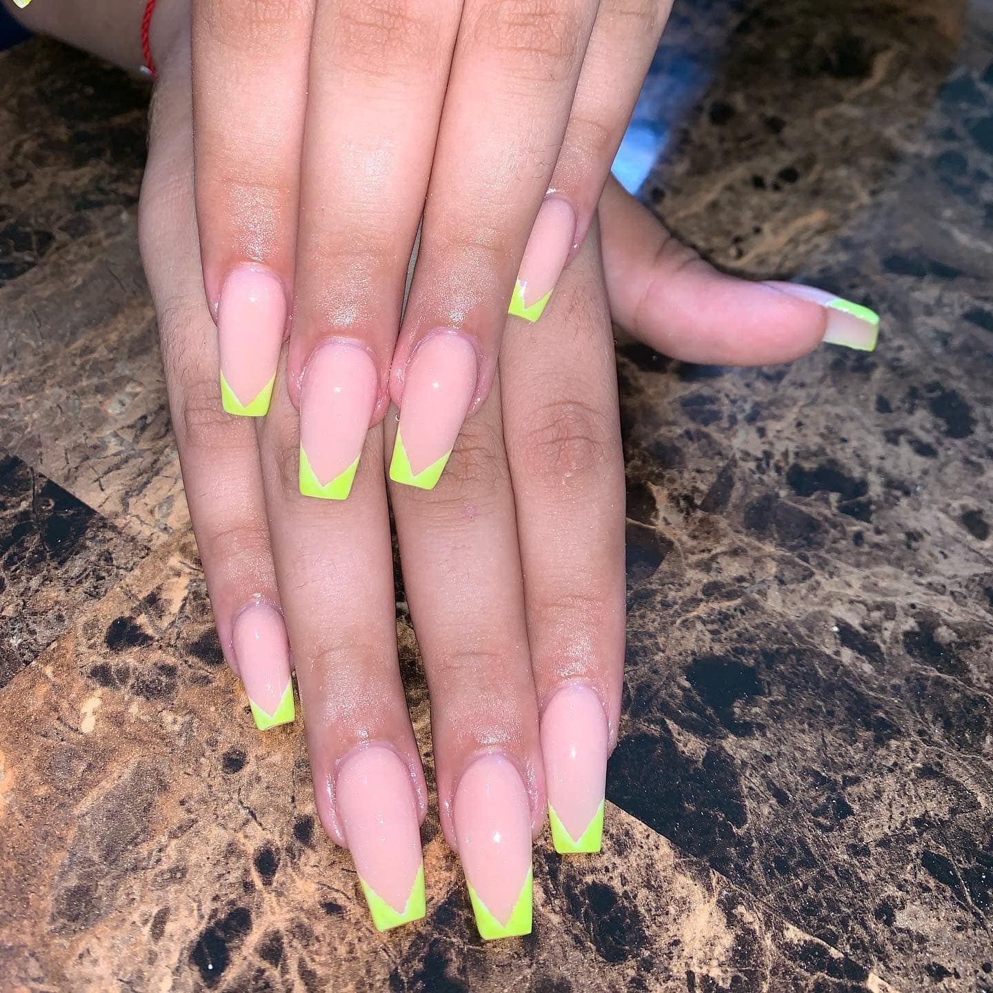21. Neon V-Tip Coffin Nails - beautiful coffin nail ideas