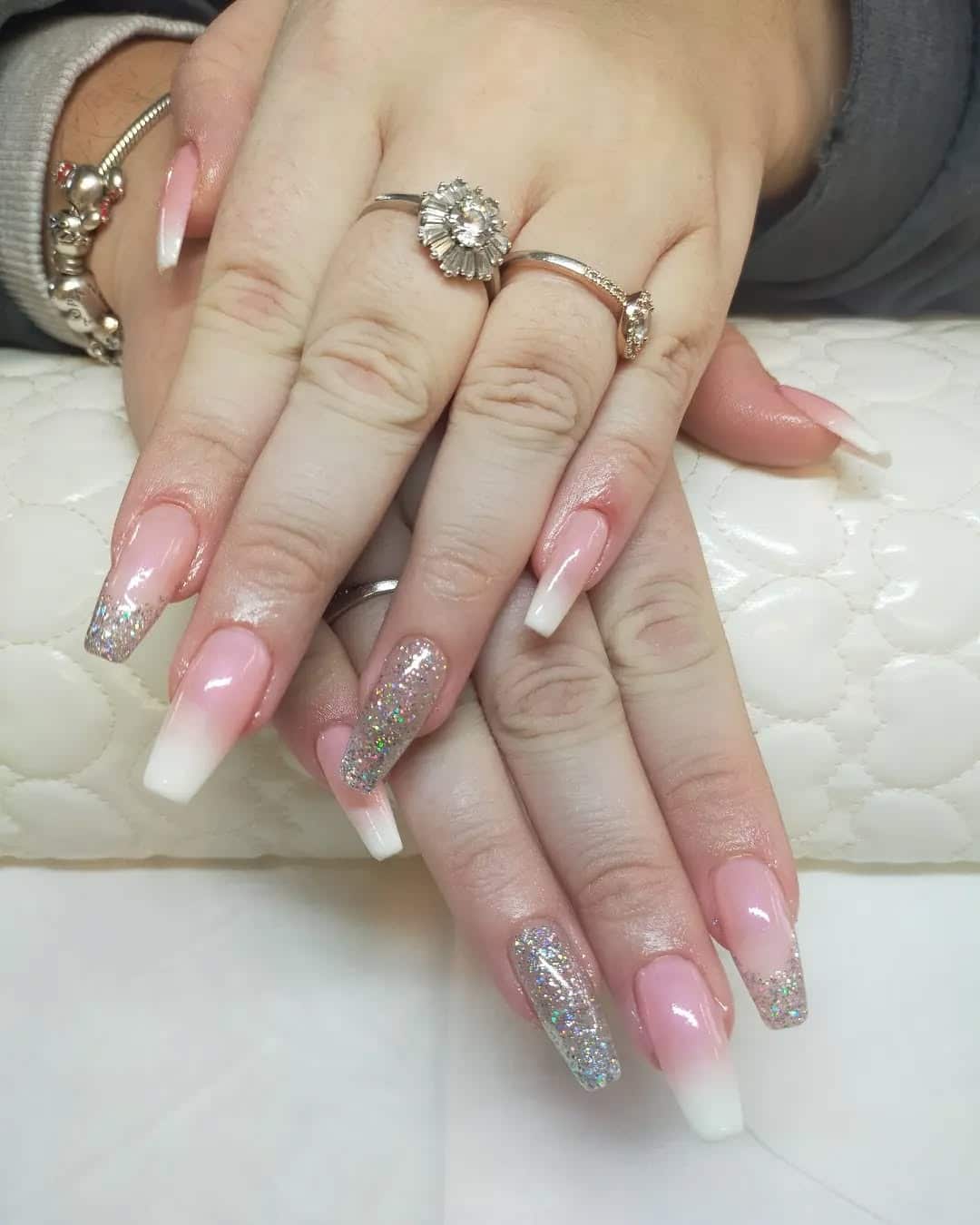 22. Glitter Ombre Coffin Nails - beautiful coffin nail ideas
