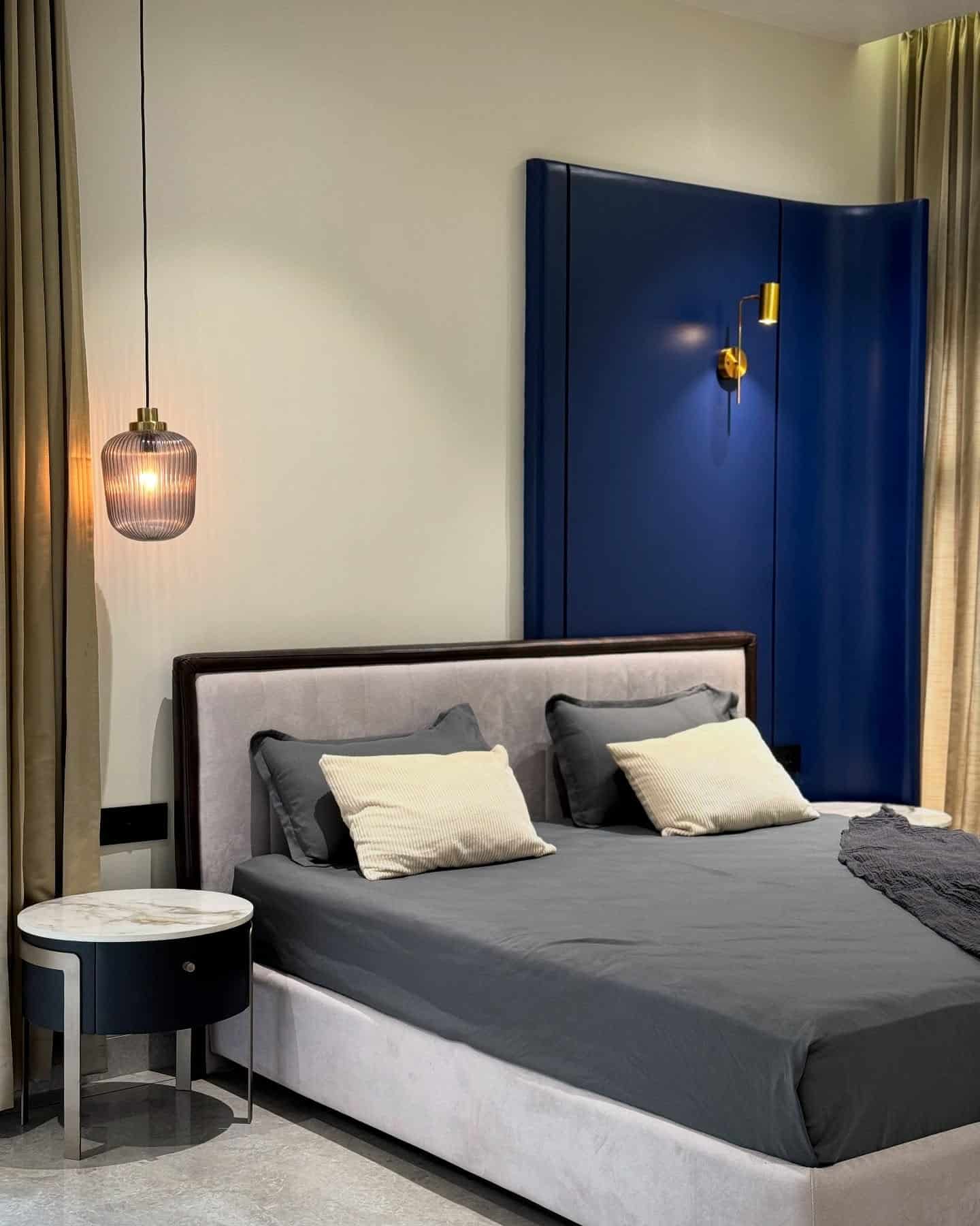 10. Polished Minimalism with Blue and Grey - grey and blue bedroom ideas