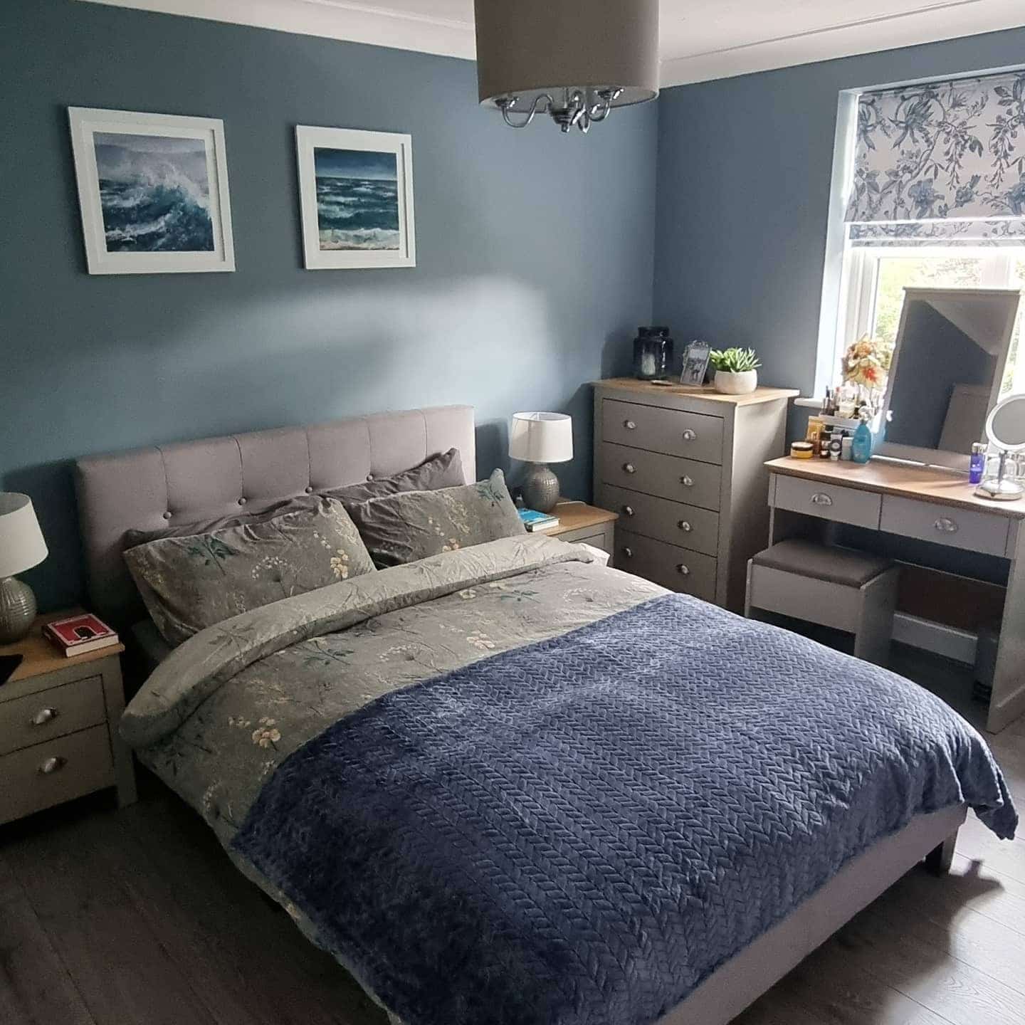 17. Ocean-Inspired Comfort in Blue and Charcoal - grey and blue bedroom ideas