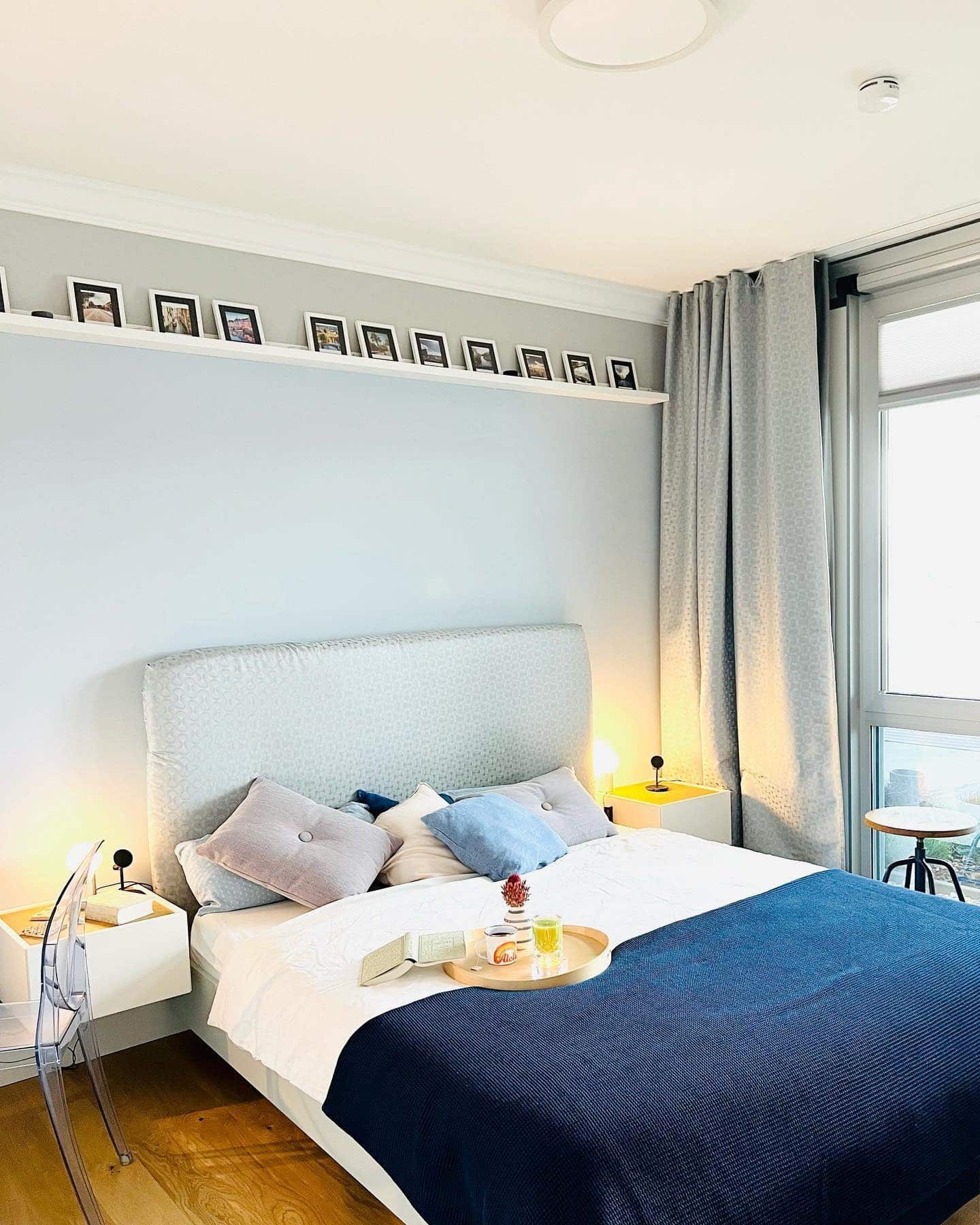 19. Light-Filled Simplicity in Blue and White - grey and blue bedroom ideas