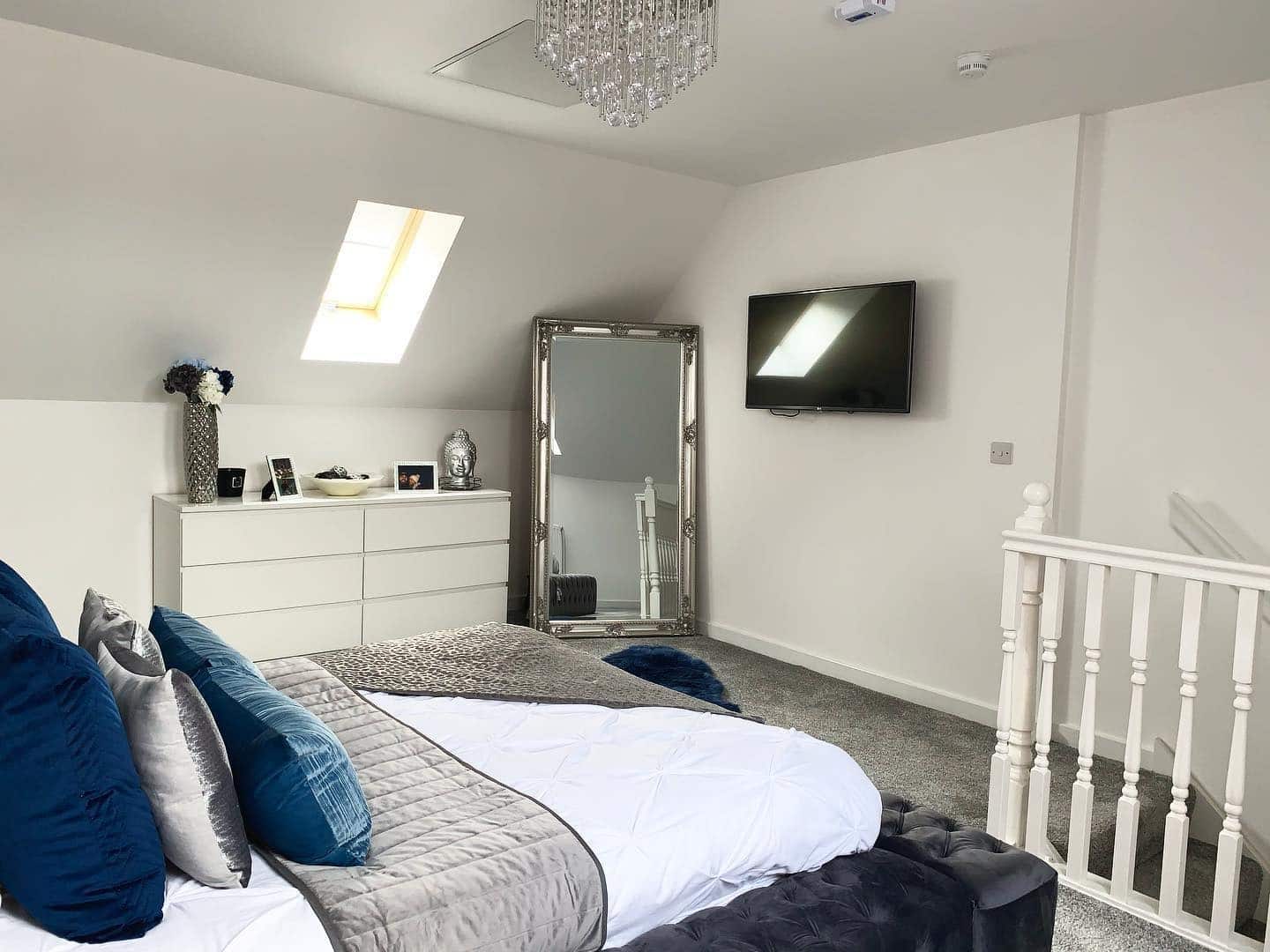 20. Loft Sophistication with Blue and Silver - grey and blue bedroom ideas