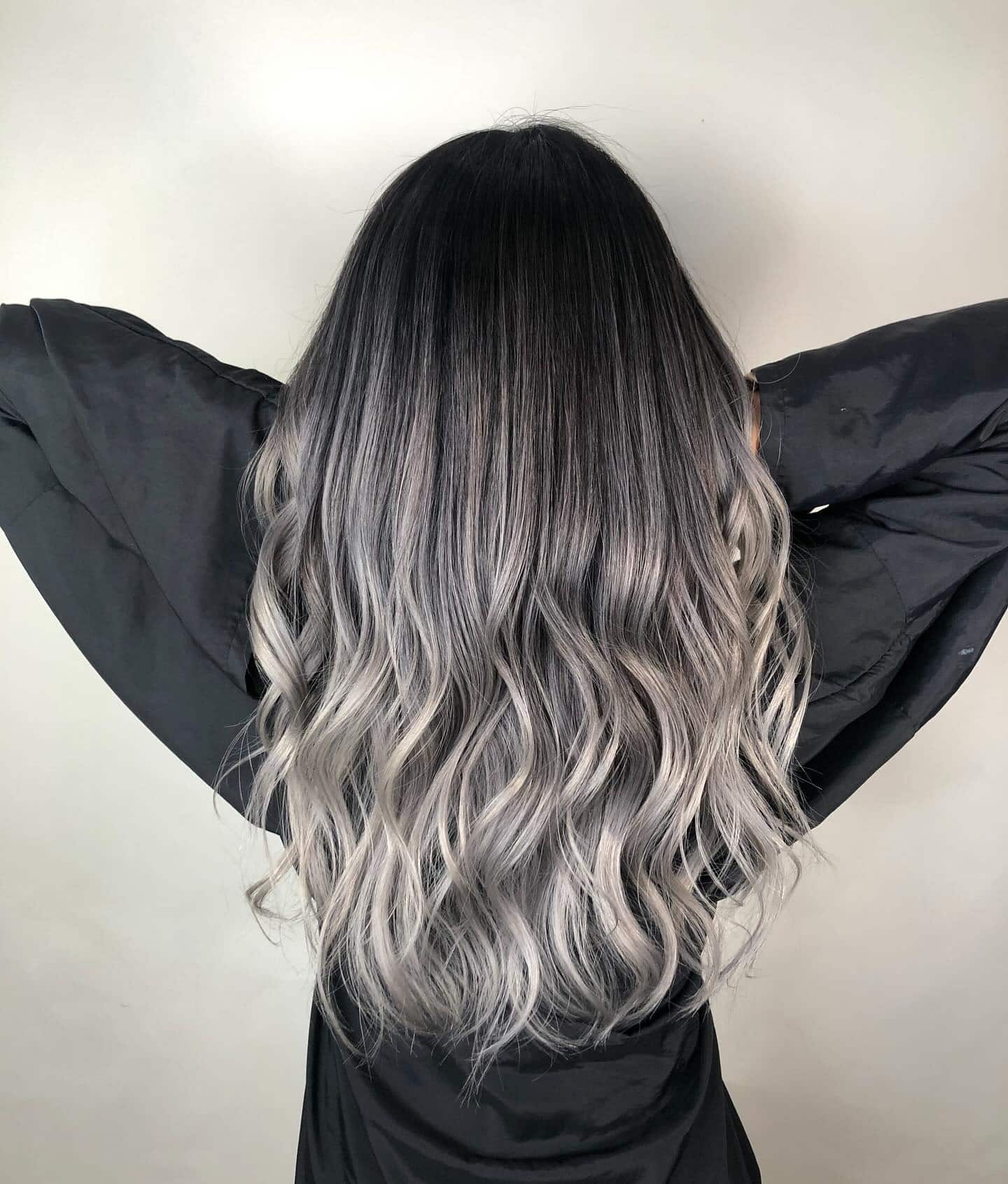 12. Dark Root Ash Ombre with Loose Waves - Ash Grey Hair Color