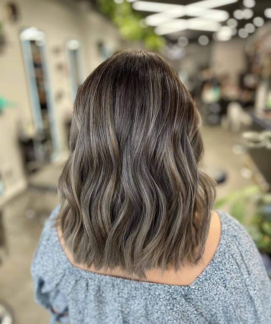13. Smoky Ash Lob with Natural Texture - Ash Grey Hair Color