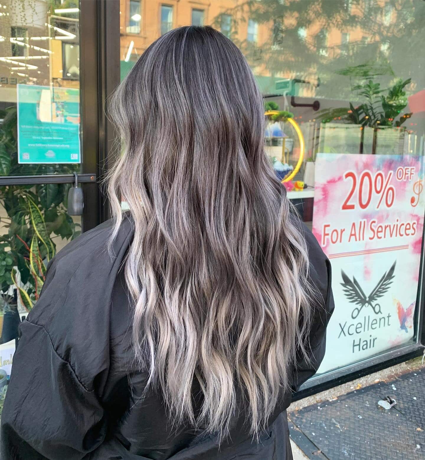 14. Ash Grey Balayage with Long Waves - Ash Grey Hair Color