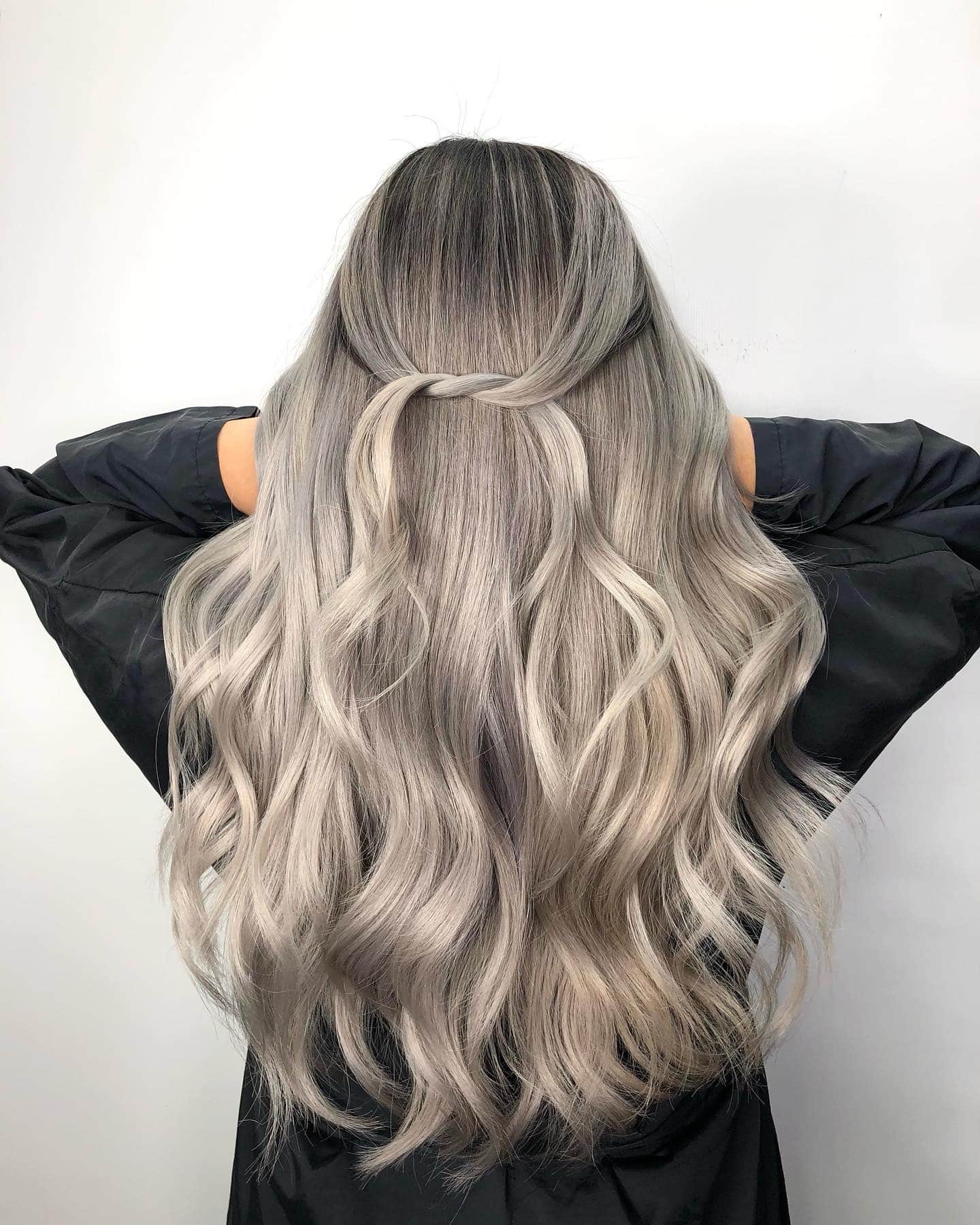 19. Ash Grey Half-Up with Loose Waves - Ash Grey Hair Color