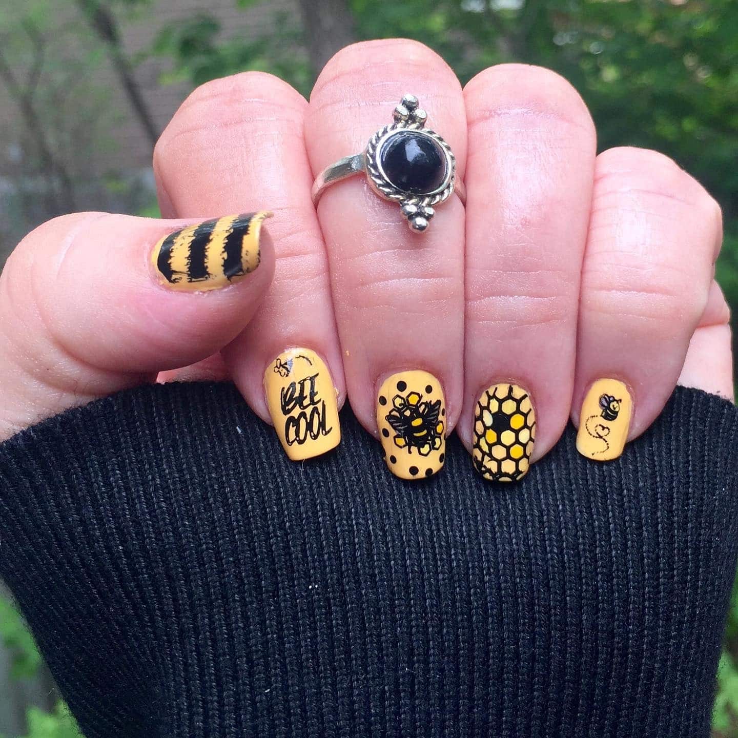 4. Bee Cool Graphic Nail Art - bee nail ideas
