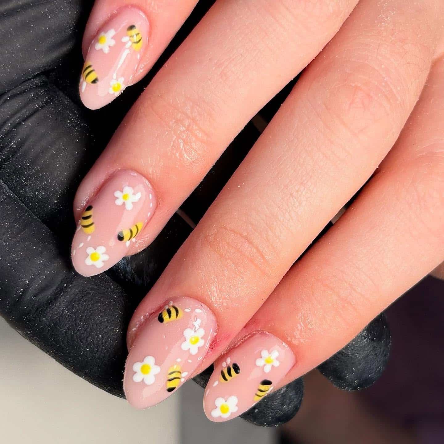 18. Buzzing Bees and Blossoms Nails - bee nail ideas