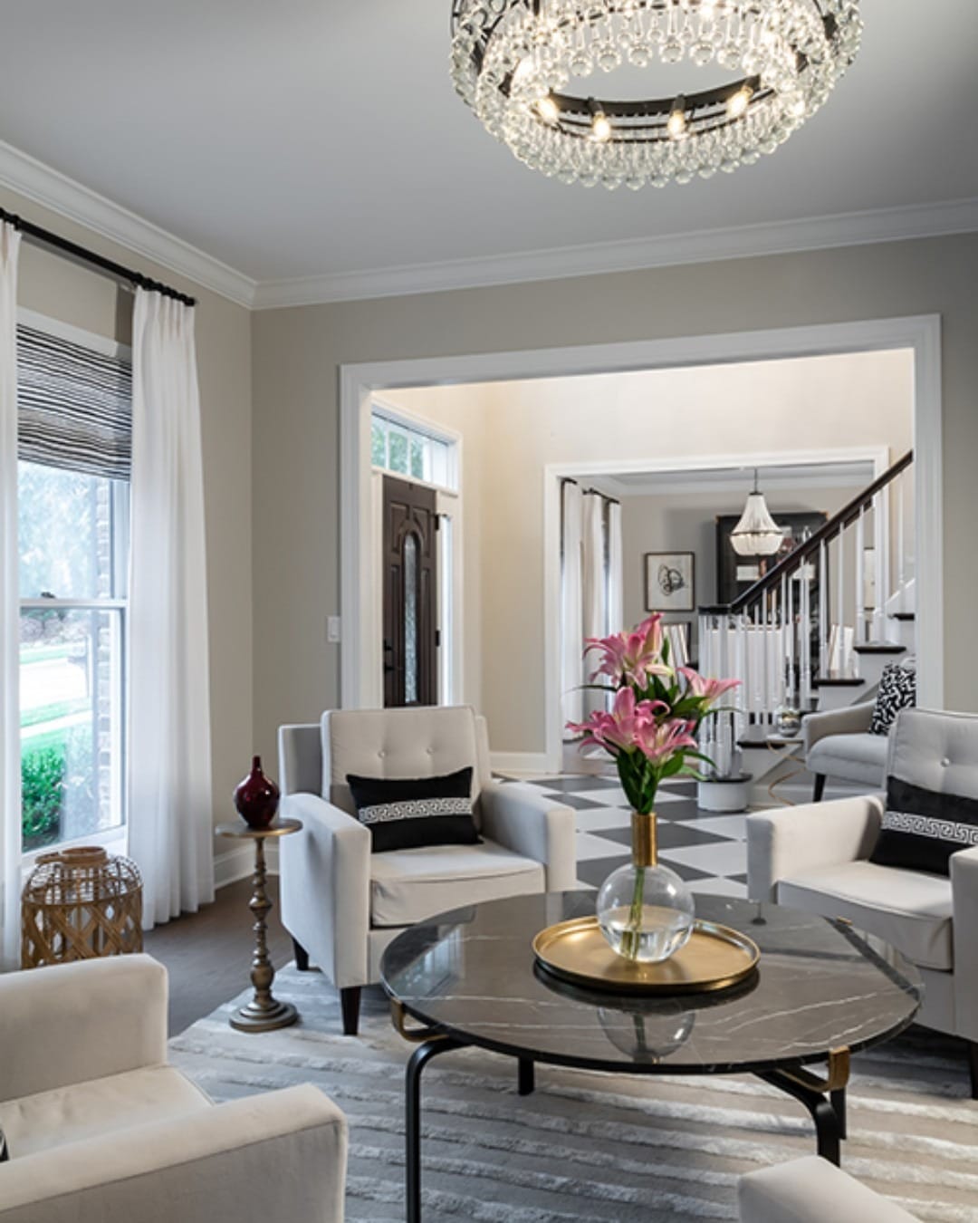 1. Elegant Monochrome with Crystal Touches - black and gray living room ideas